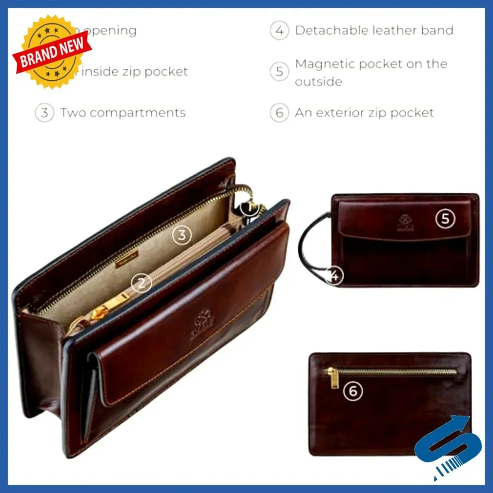 Handmade Italian Leather Clutch Wrist Bag Organizer Briefcase